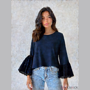 Melissa Paige Navy Lace Sleeve Women's Top SP